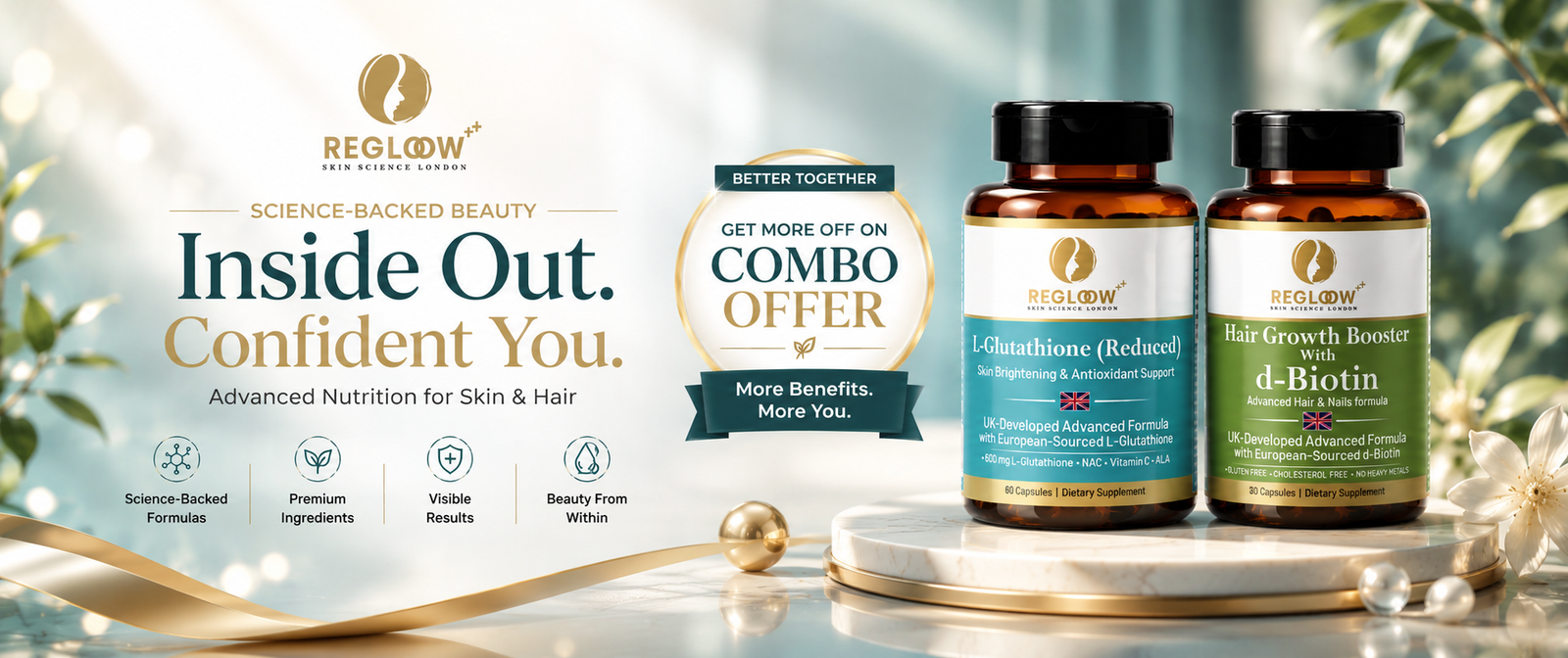 Regloow — Combo Bundle. Complete Skin & Hair Nutrition
